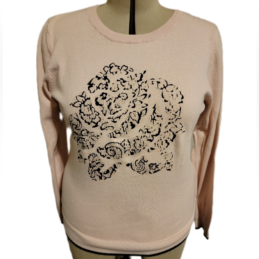 🔖Elle Crew Neck Long Sleeve Sweater Pink Rose Graphic Sz XL